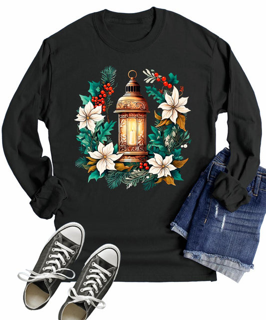 Winter Floral Lantern Christmas Women's Long Sleeve T-Shirt