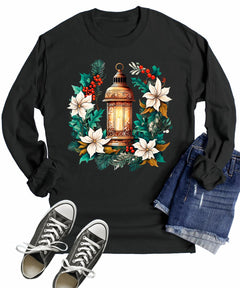 Winter Floral Lantern Christmas Women's Long Sleeve T-Shirt
