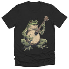 Mens Cottagecore Frog Playing A Banjo Graphic Tee Cool Premium Tshirt