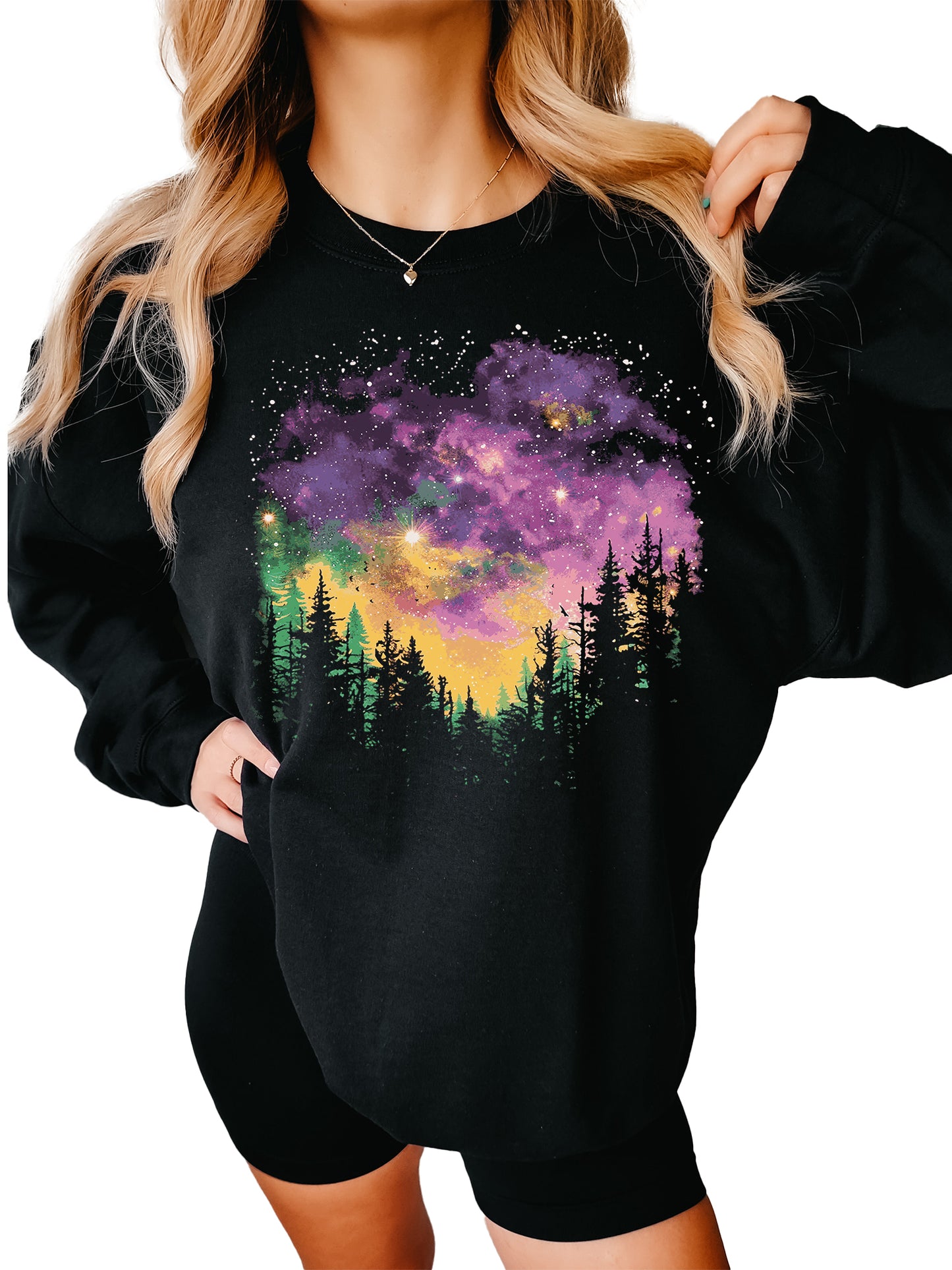 Women's Night Sky Mardi Gras Crewneck Sweatshirt