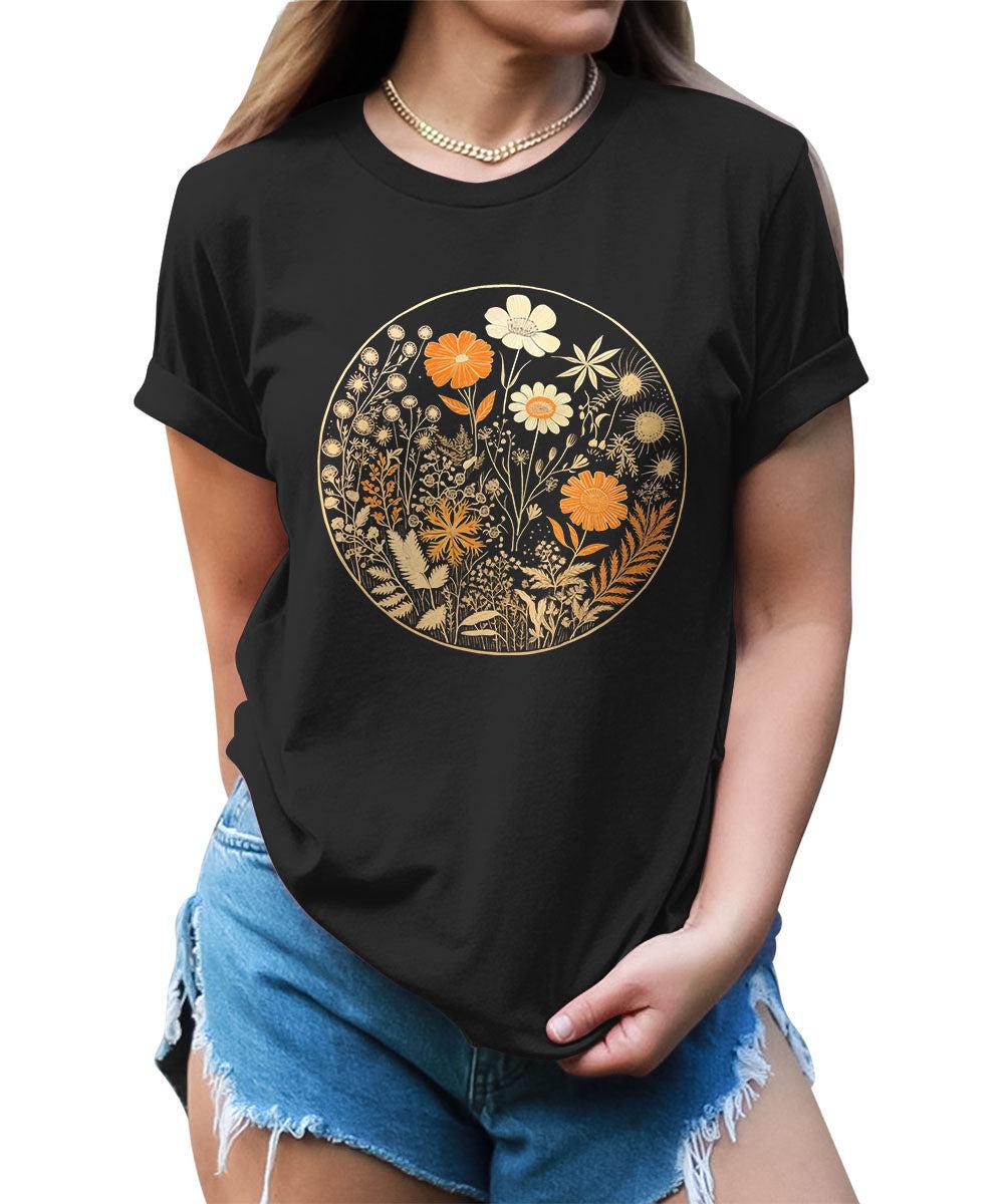 Beautiful Wildflower Circle Graphic Tees For Women