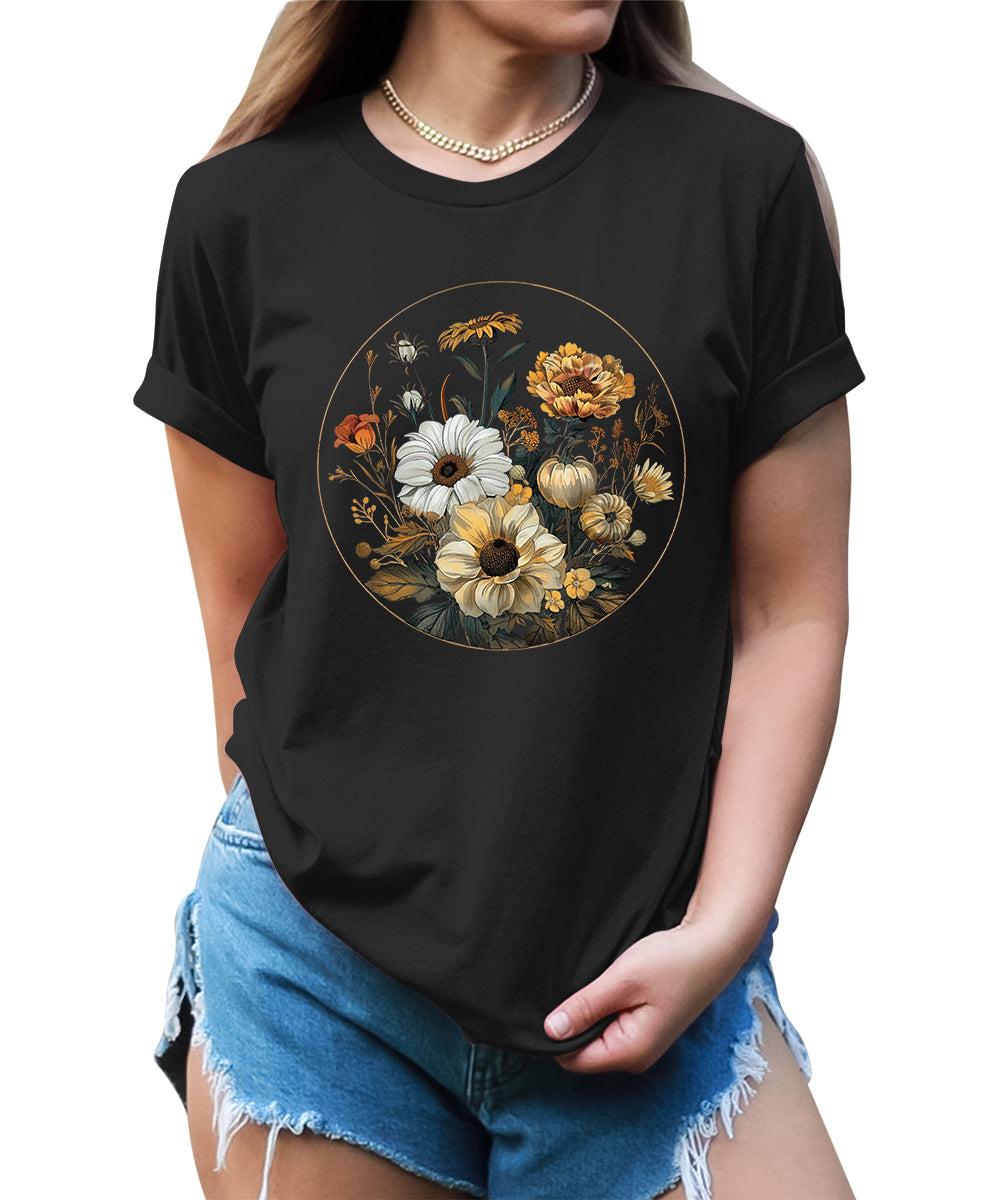 Beautiful Flowers Circle Graphic Tees For Women