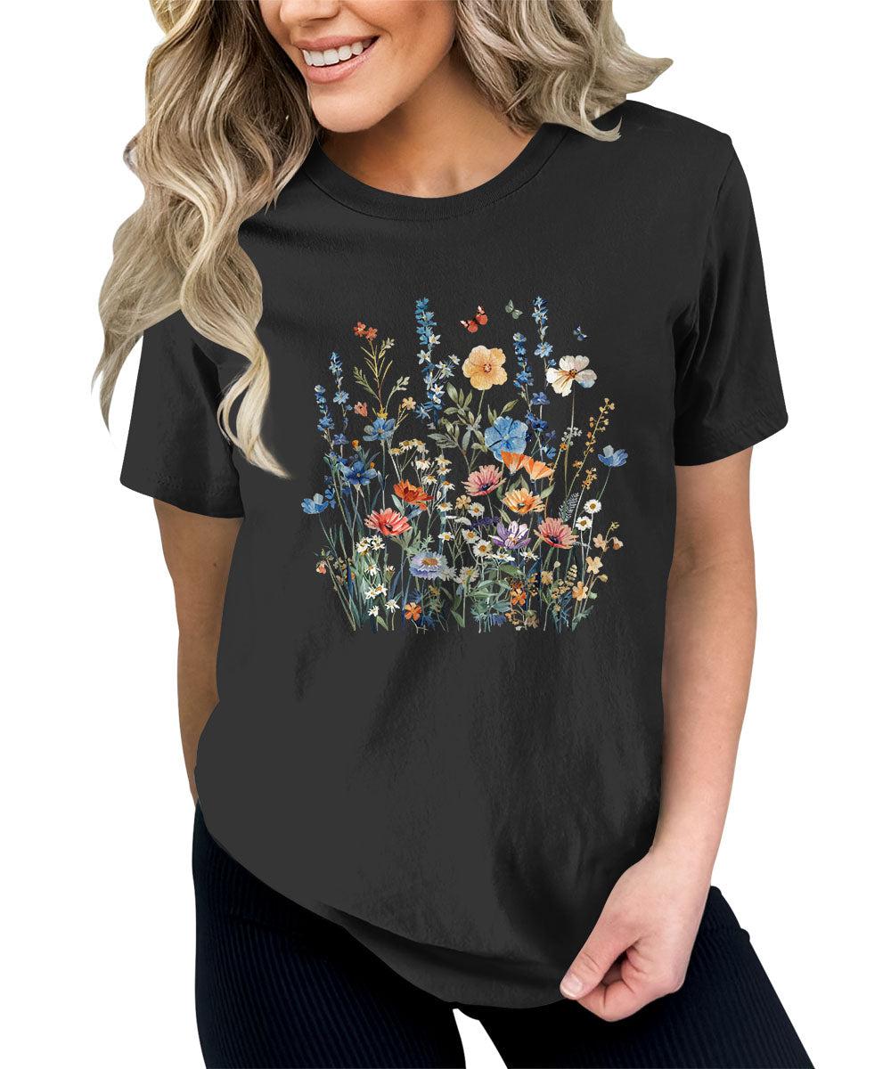 Wildflower Summer Floral Graphic Tees For Women