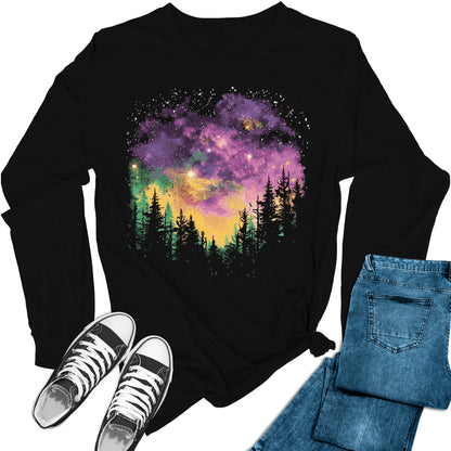 Women's Night Sky Mardi Gras Long Sleeve Graphic Tees