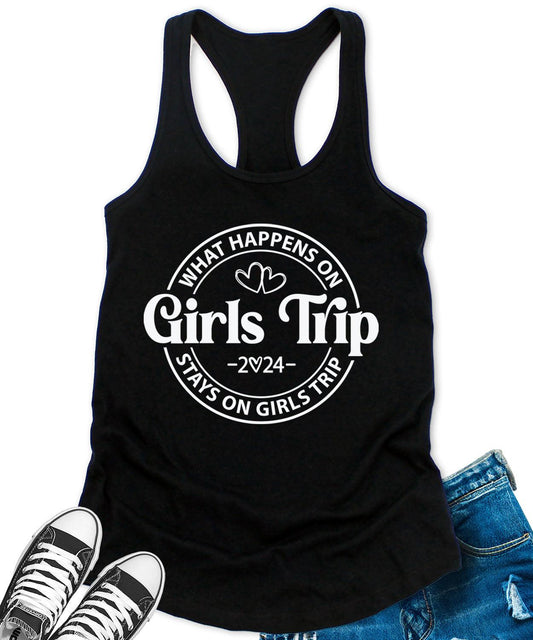 Girls Trip 2024 Racerback Tank Top for Women Letter Print Sleeveless Summer Tops