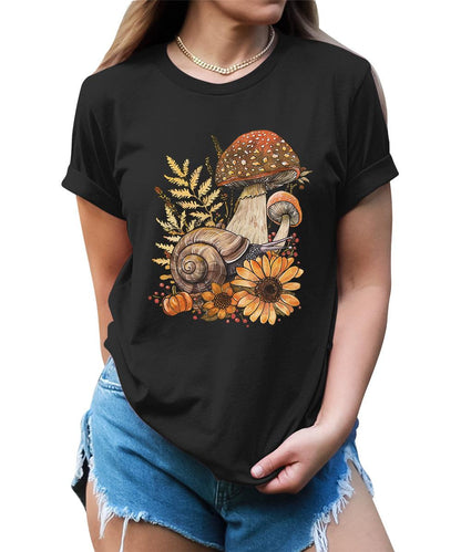 Fall Mushroom Snail Flowers Goblincore Graphic Tees For Women