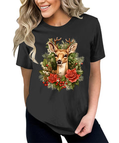 Reindeer Winter Flower Shirt For Women