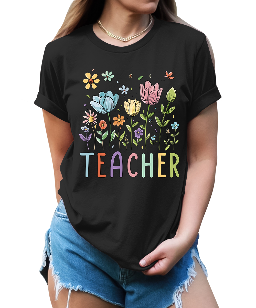 Beautiful Teacher Floral Graphic Tees for Women