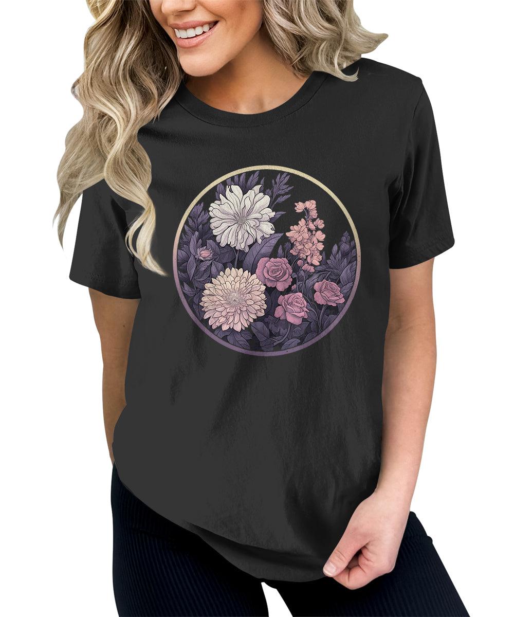 Botanical Floral Moon Graphic Tees For Womens