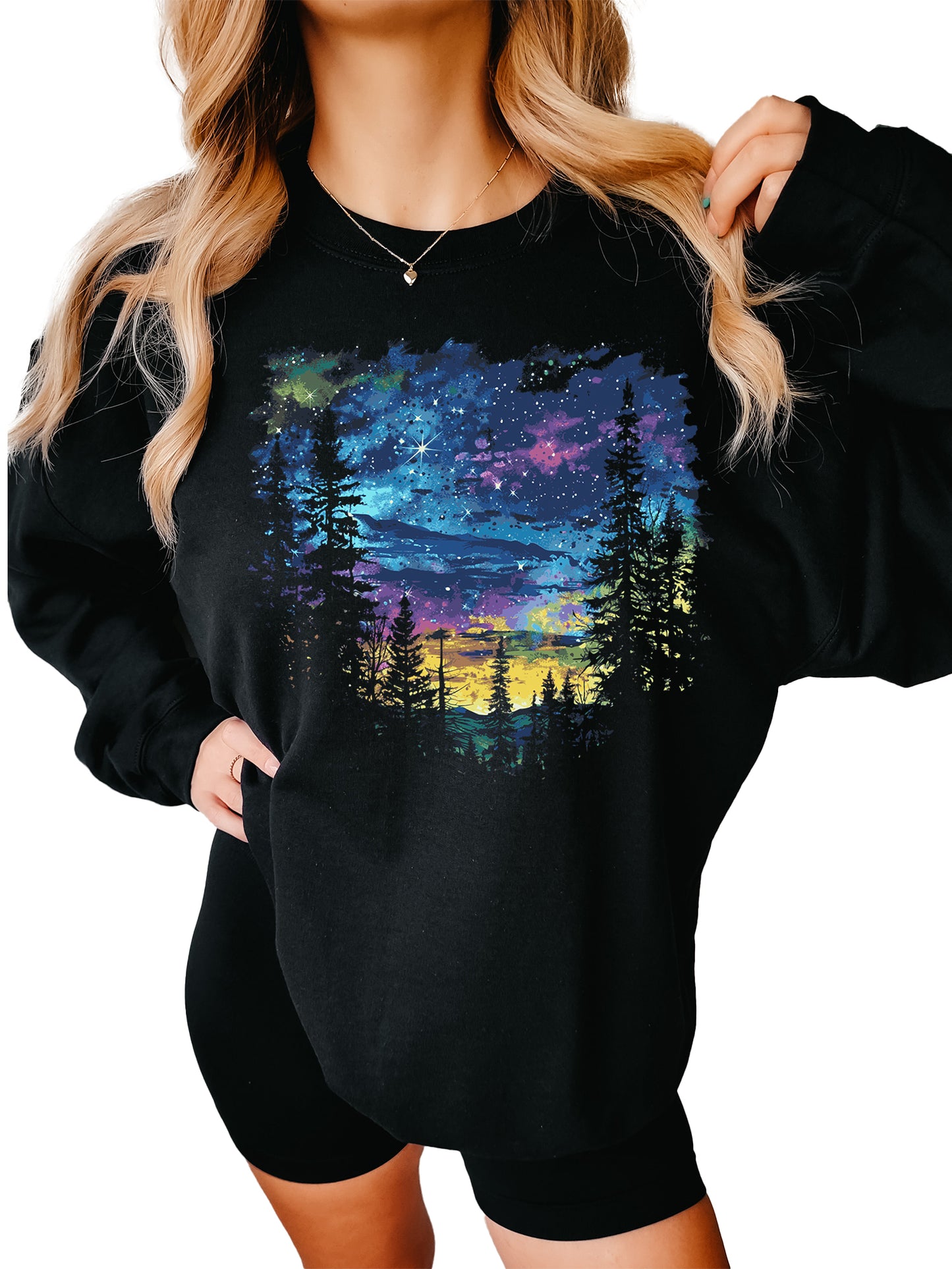 Women's Tie Dye Night Sky Crewneck Sweatshirt