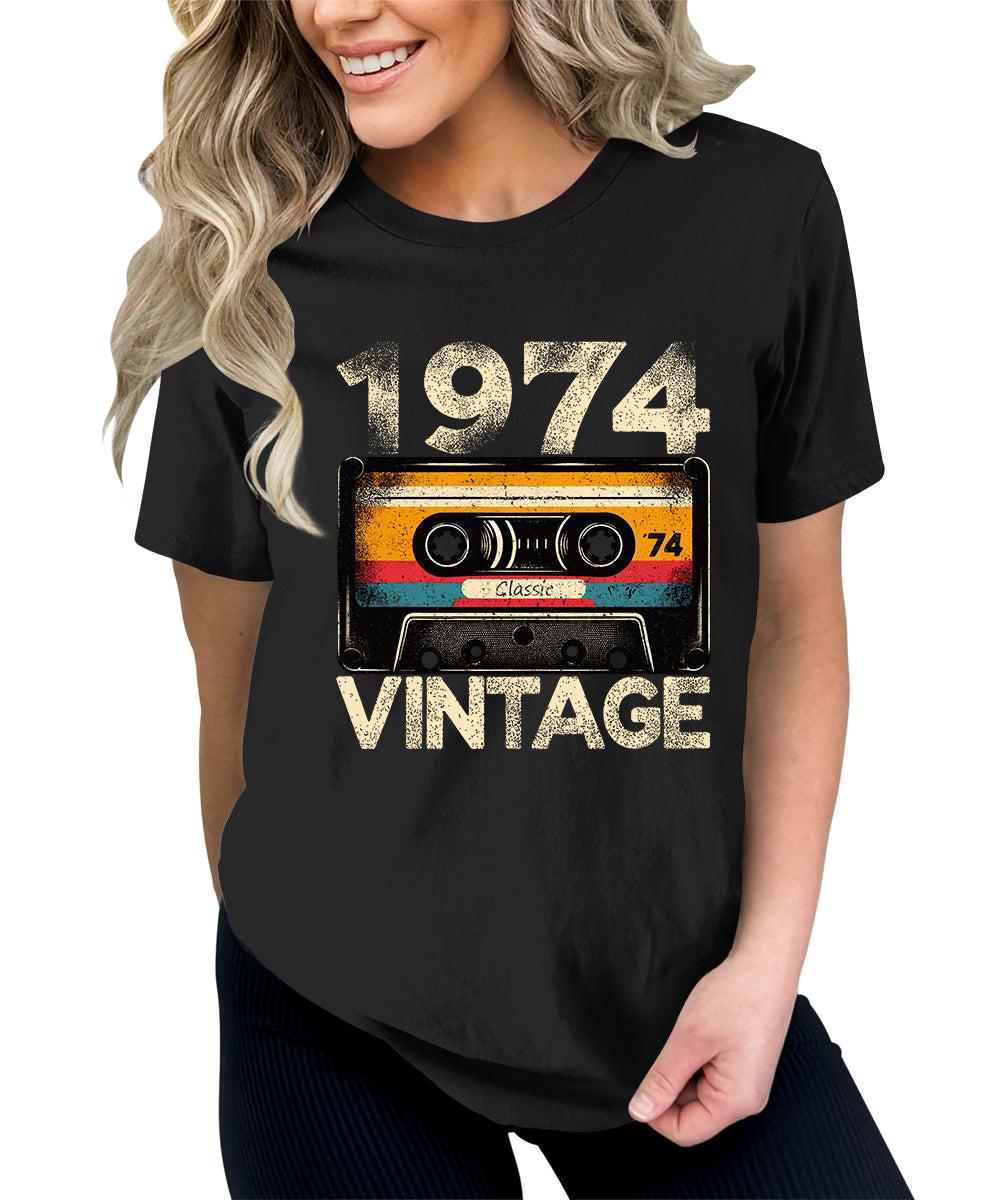 1974 Cassette Vintage Shirt 50th Birthday Graphic Tees For Women