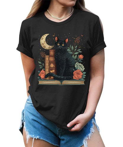 Women's Funny Bookworm Black Cat Graphic Tees