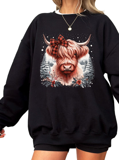 Women's Christmas Highland Cow Crewneck Sweatshirt