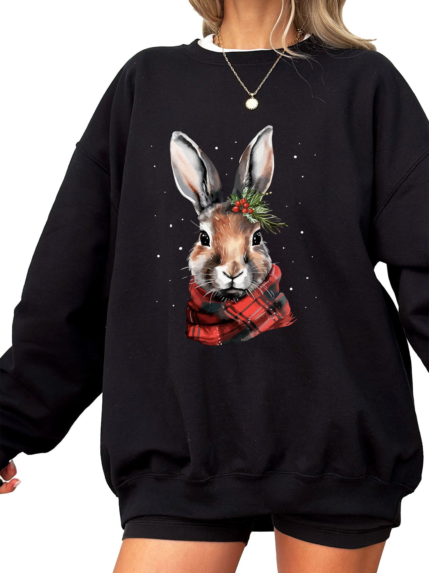 Women's Christmas Rabbit Crewneck Sweatshirt