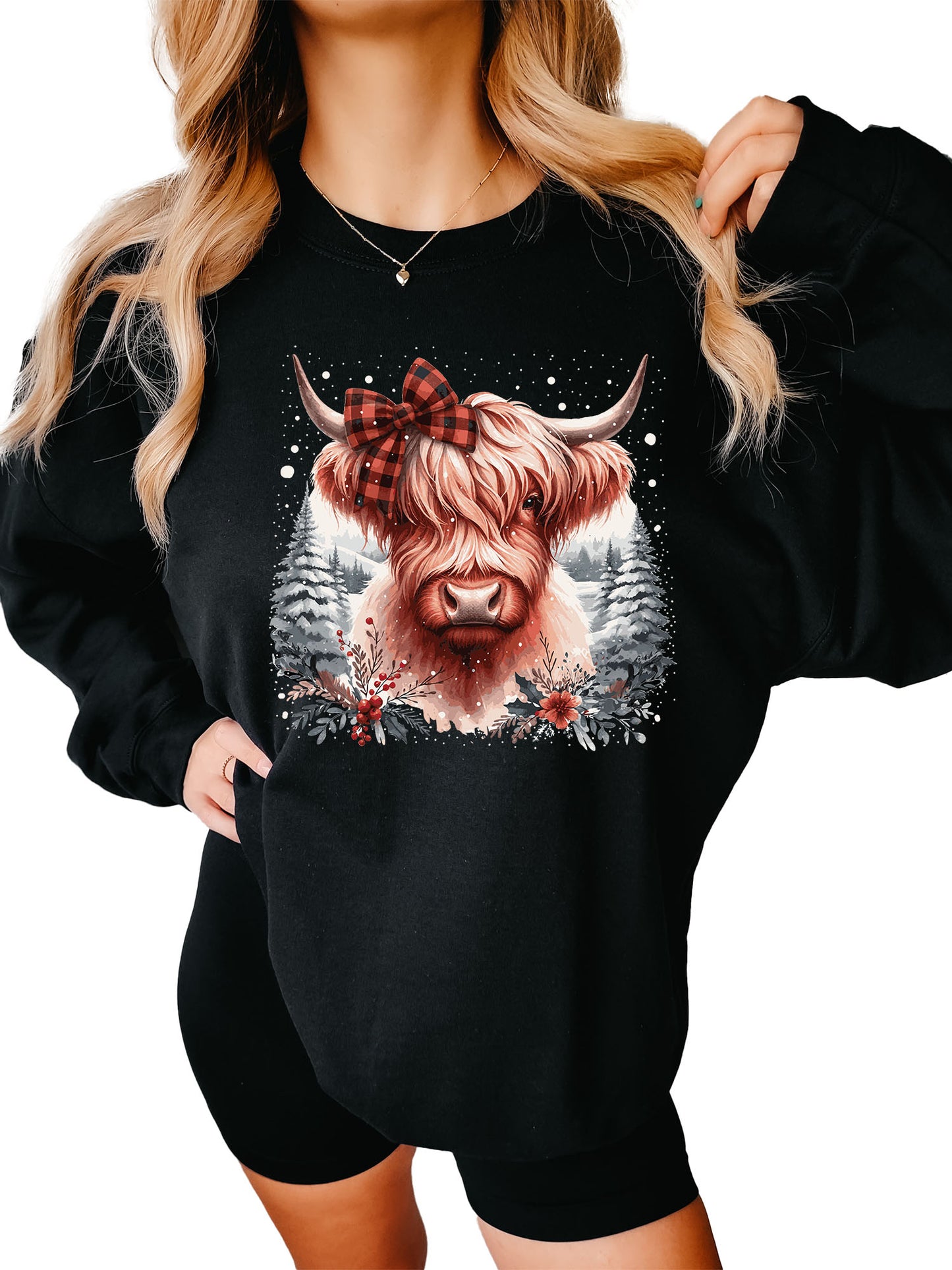 Women's Christmas Highland Cow Crewneck Sweatshirt