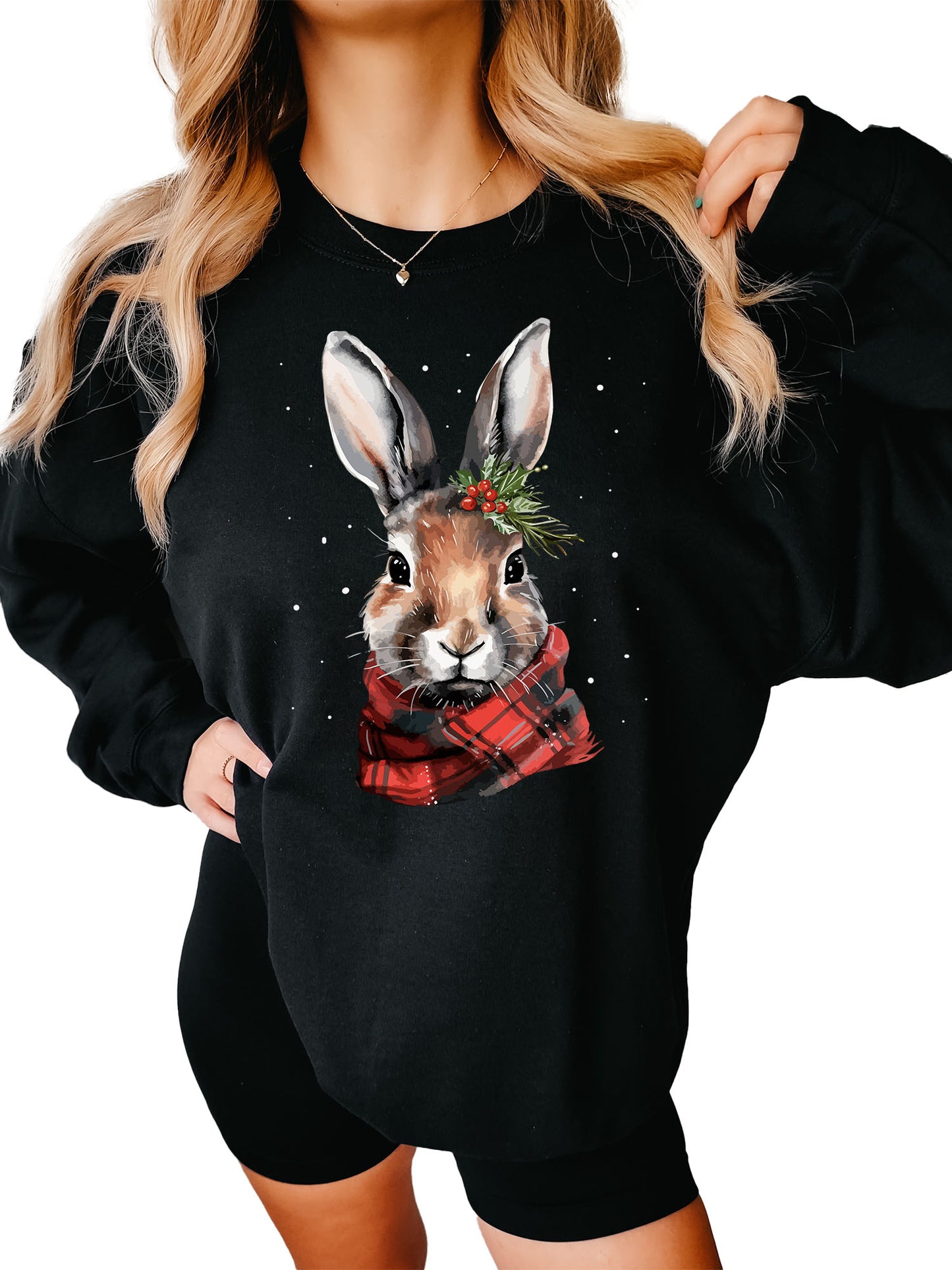 Women's Christmas Rabbit Crewneck Sweatshirt