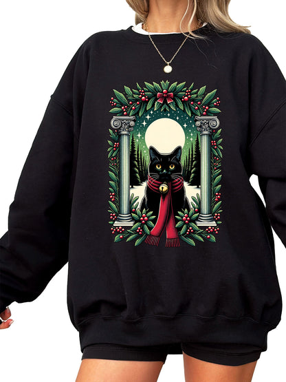 Women's Christmas Cat Red Scarf Crewneck Sweatshirt