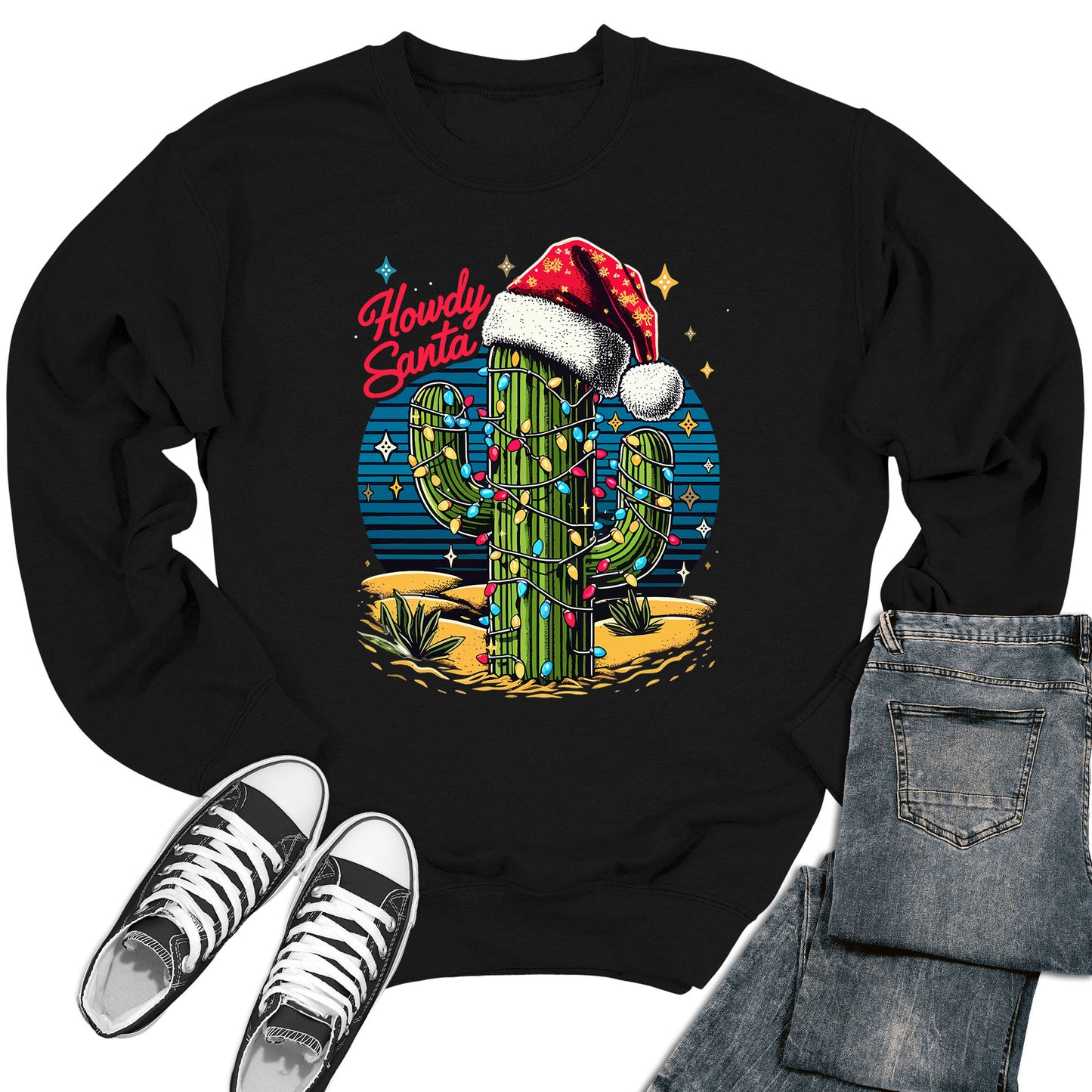 Women's Howdy Santa Christmas Cactus Crewneck Sweatshirt