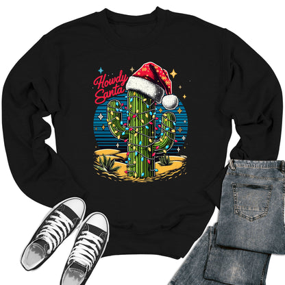 Women's Howdy Santa Christmas Cactus Crewneck Sweatshirt