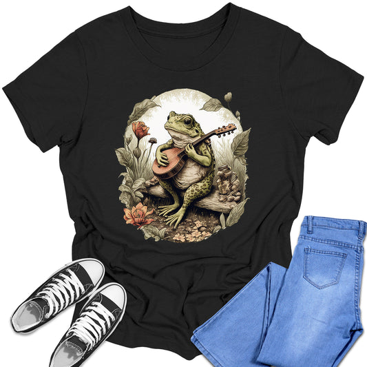 Trendy Banjo Frog Cottagecore Boys and Girls Graphic Tees