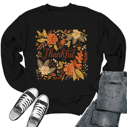 Women's Fall Thankful Crewneck Floral Thanksgiving Sweatshirt