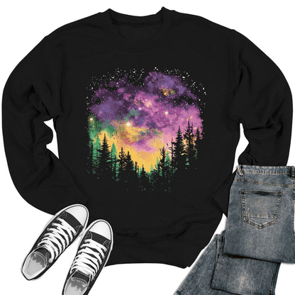 Women's Night Sky Mardi Gras Crewneck Sweatshirt