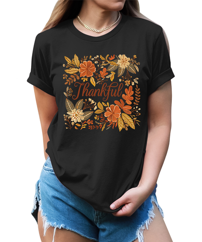 Thankful Floral Fall Graphic Tees for Women