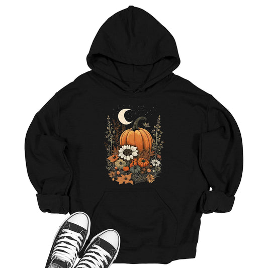 Women's Fall Floral Pumpkin Moon Stars Hoodie