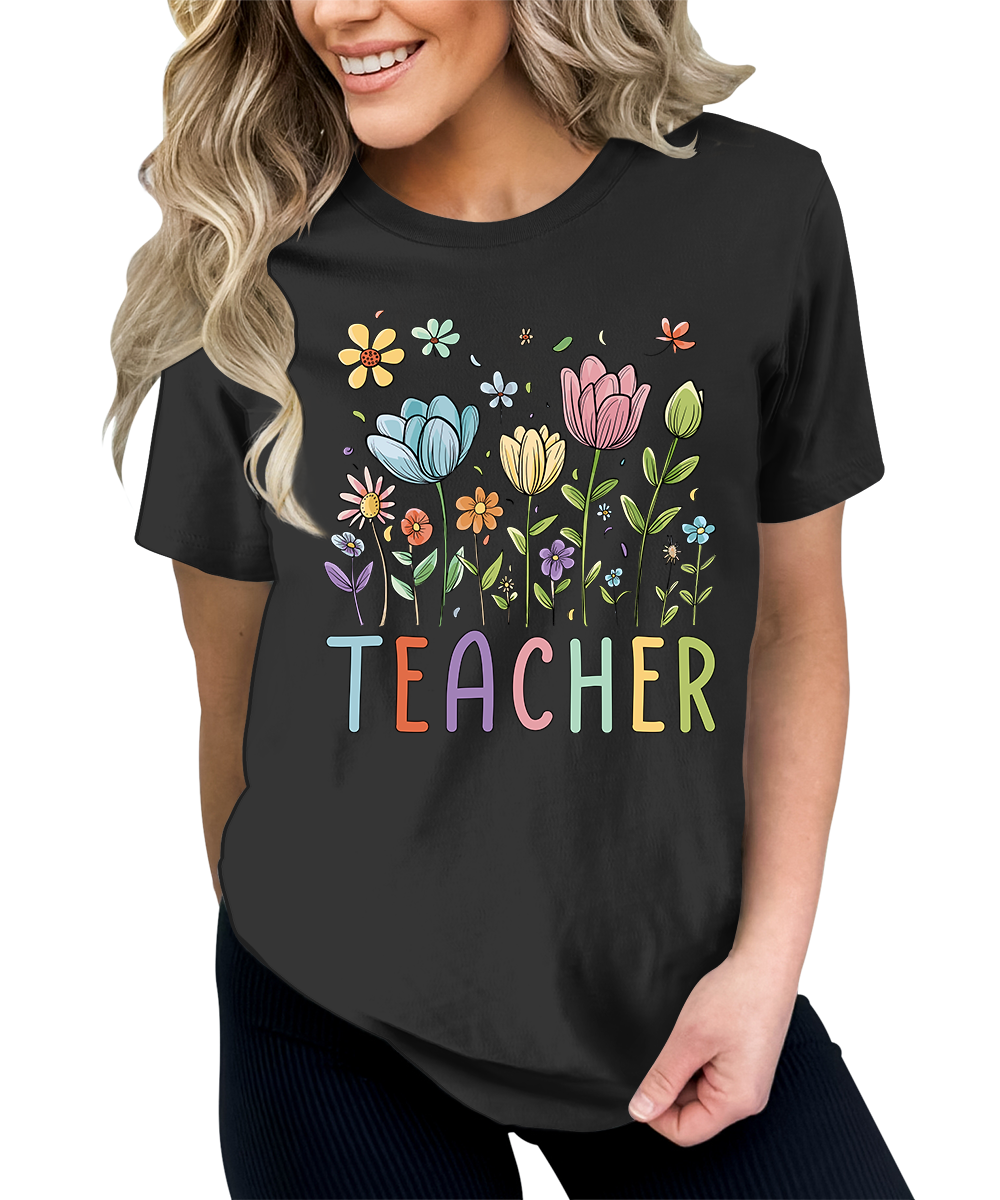 Beautiful Teacher Floral Graphic Tees for Women