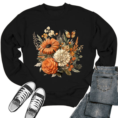 Butterfly Autumn Flower Crewneck Sweatshirt