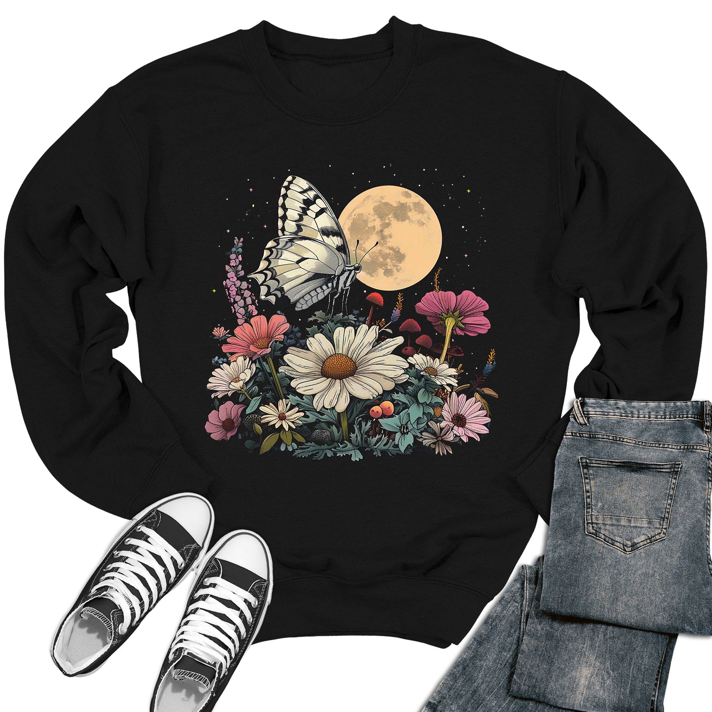 Floral Moon Butterfly Crewneck Sweatshirt