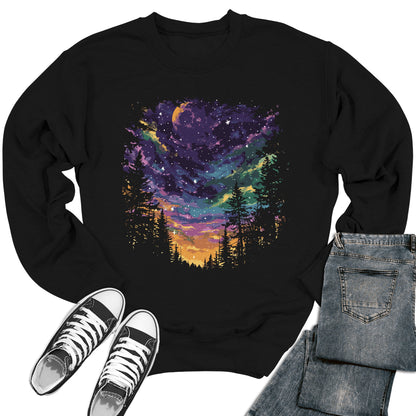 Women's Night Sky Purple Moon Crewneck Sweatshirt