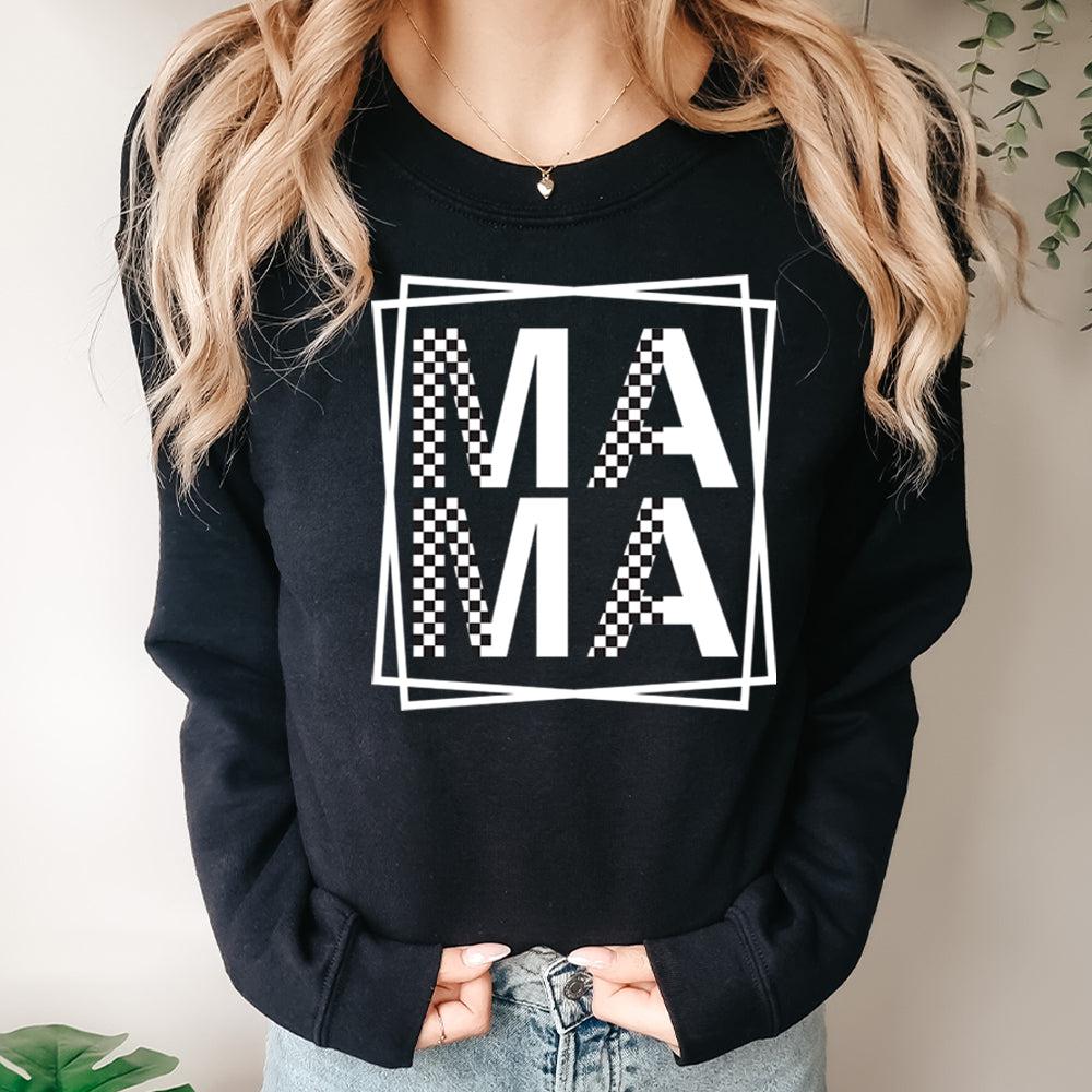 Mama Crewneck Sweatshirt Checkeetter Print Tops for Women