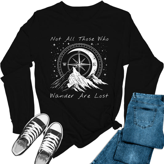 Women's Wander Compass Mountain Hiking Long Sleeve Graphic Tees