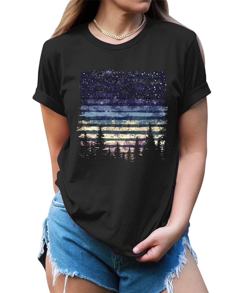 Wild Forest Night Stars Graphic Tees For Women