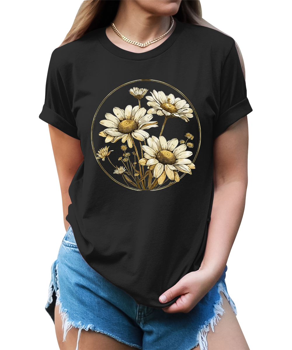 Women's Vintage Floral Daisy T Shirt Boho Wildflower Graphic Loose Tees Short Sleeve Casual Tops