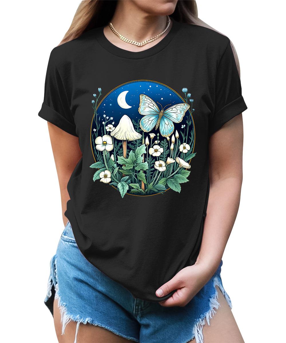 Trendy Butterfly Mushroom Moon Flowers Graphic Tees For Women