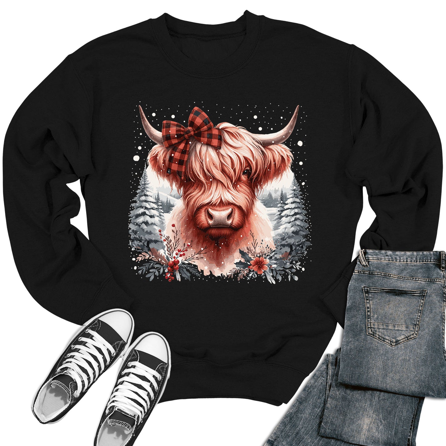 Women's Christmas Highland Cow Crewneck Sweatshirt