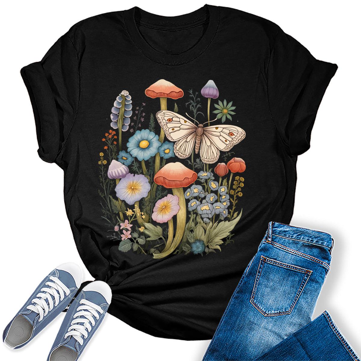 Cute Aesthetic Cottagecore Butterfly Mushroom Graphic Tees for Women