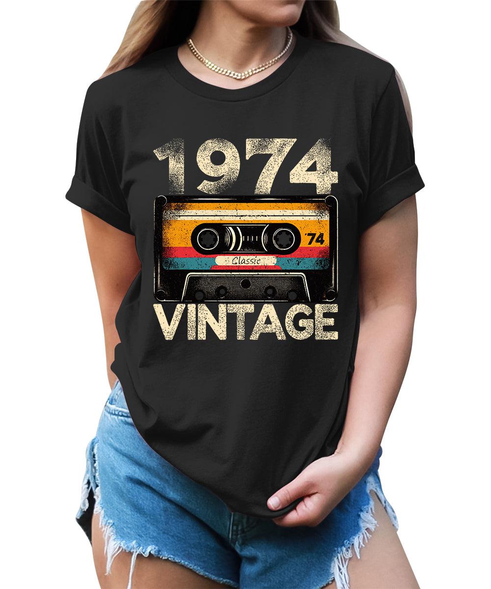 1974 Cassette Vintage Shirt 50th Birthday Graphic Tees For Women