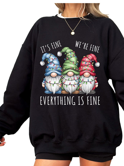 Women's It's Fine We're Fine Christmas Gnomes Crewneck Sweatshirt