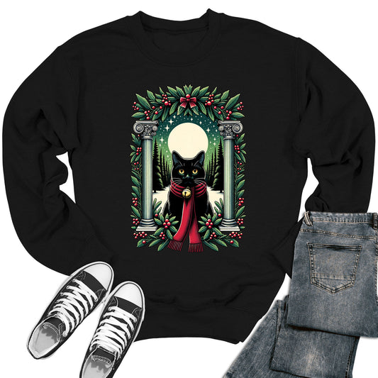 Women's Christmas Cat Red Scarf Crewneck Sweatshirt