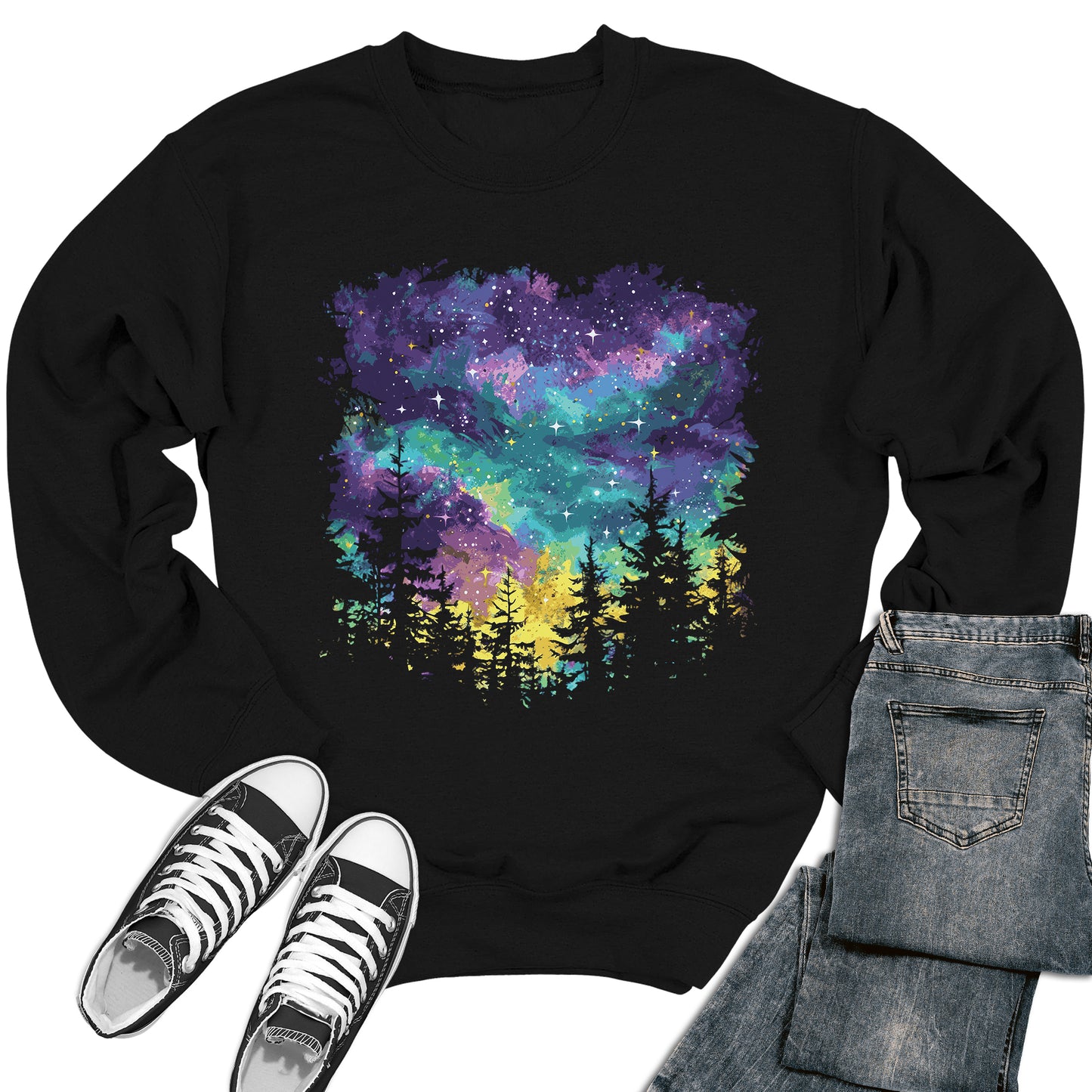 Women's Night Sky Mardi Gras Night Sky Crewneck Sweatshirt