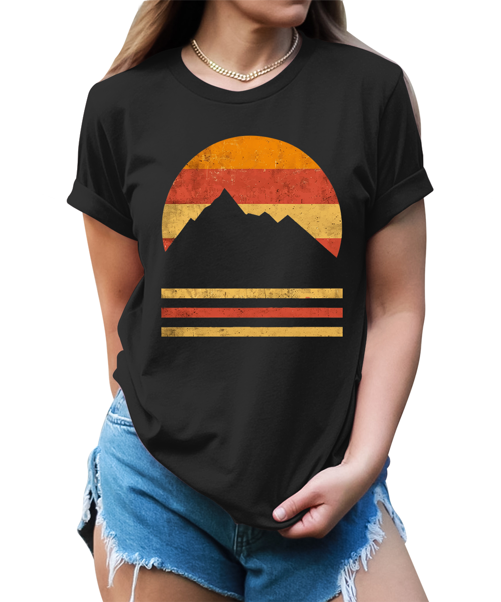 Vintage Sunset Mountains Silhouette Graphic Tees for Women