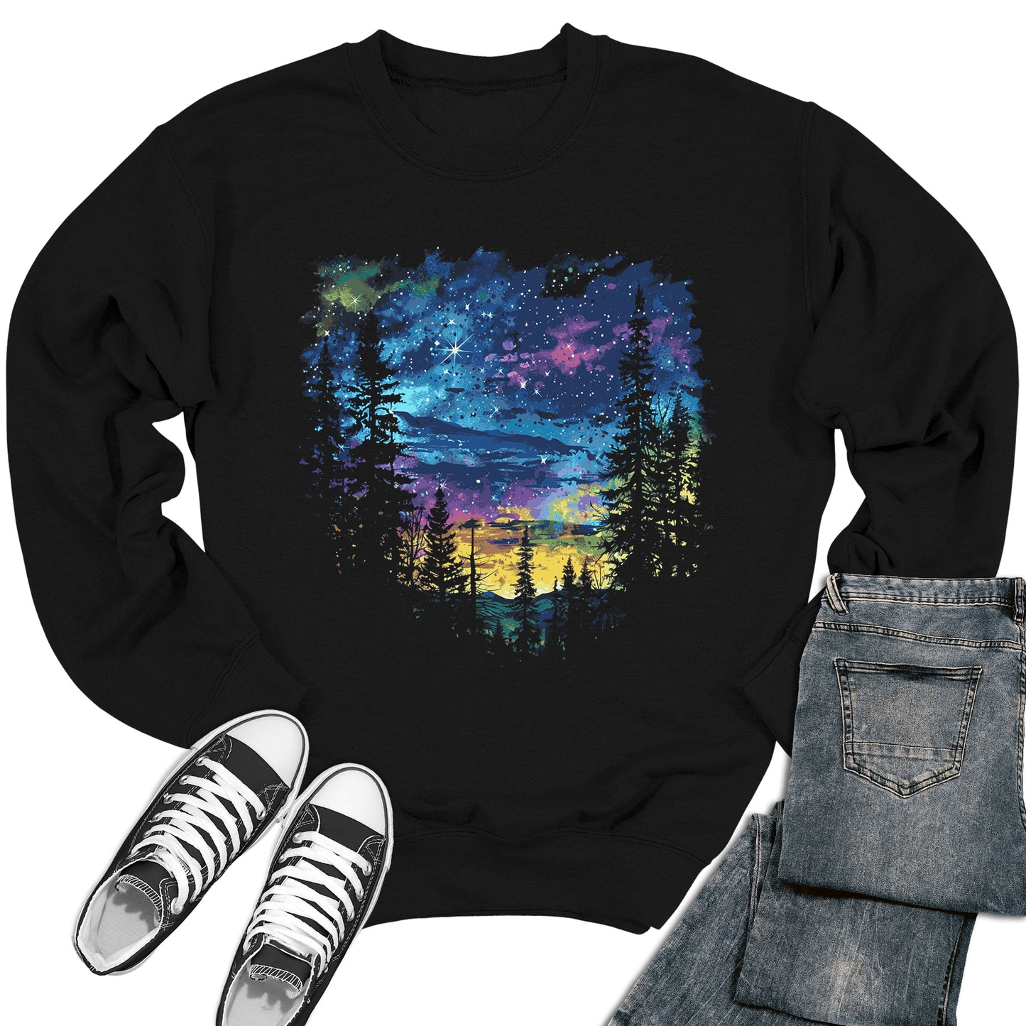 Women's Tie Dye Night Sky Crewneck Sweatshirt