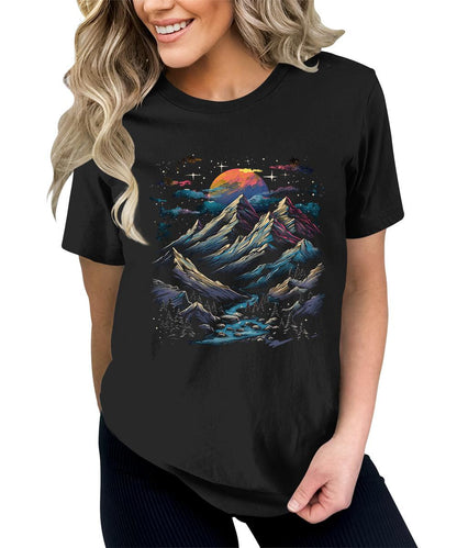 Mountain Moon Night Graphic Tees ForWomen