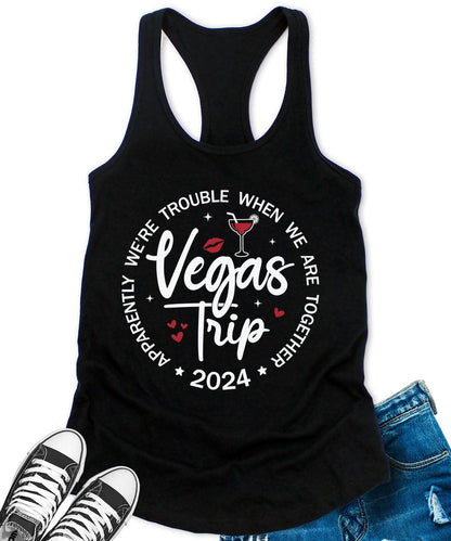 Vegas Trip 2024 Racerback Tank Top for Women Apparently We are Trouble Letter Print Sleeveless Summer Tops