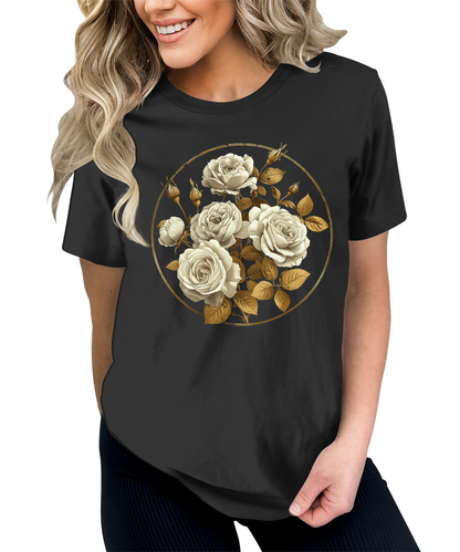 Vintage Roses Floral Circle Graphic Tees for Women