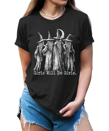 Girls Will Be Girls Witches Graphic Tees for Women