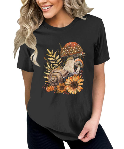 Fall Mushroom Snail Flowers Goblincore Graphic Tees For Women